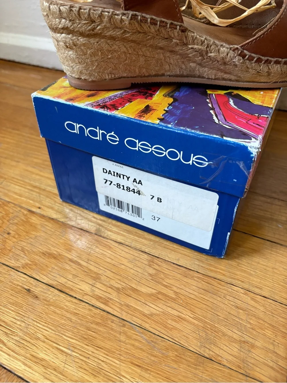 andre assous brown leather espadrille wedge sandals with raffia ties